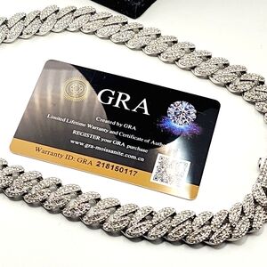 GRA Moissanite Cuban Dimond 16" Silver Chain choker necklace 0.014 Carat